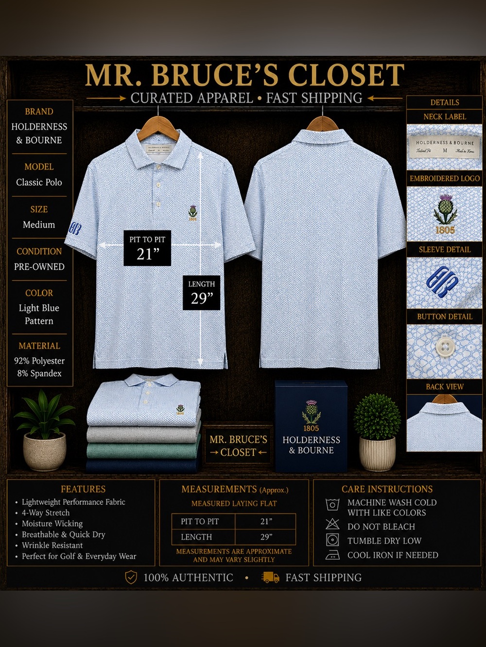 Holderness & Bourne Light Blue Pattern Men's Polo